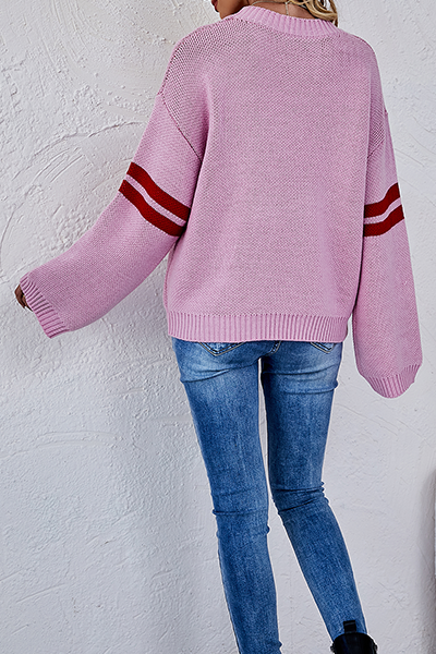 Casual Striped Patchwork Contrast O Neck Tops Sweater