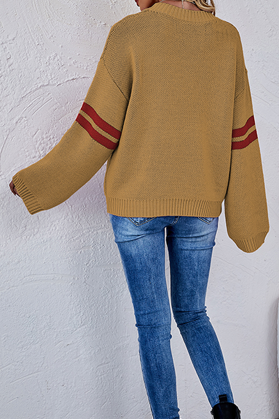 Casual Striped Patchwork Contrast O Neck Tops Sweater