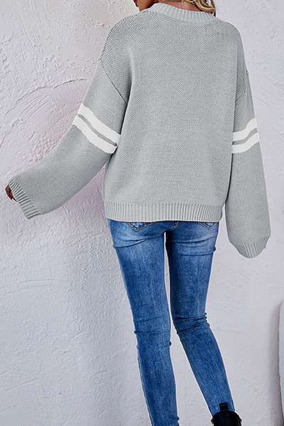 Casual Striped Patchwork Contrast O Neck Tops Sweater