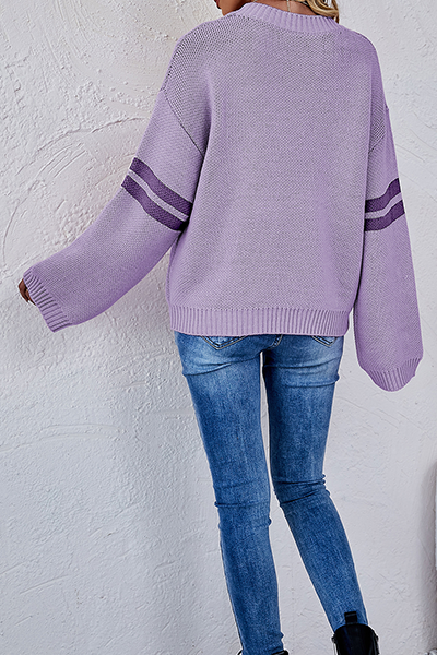 Casual Striped Patchwork Contrast O Neck Tops Sweater