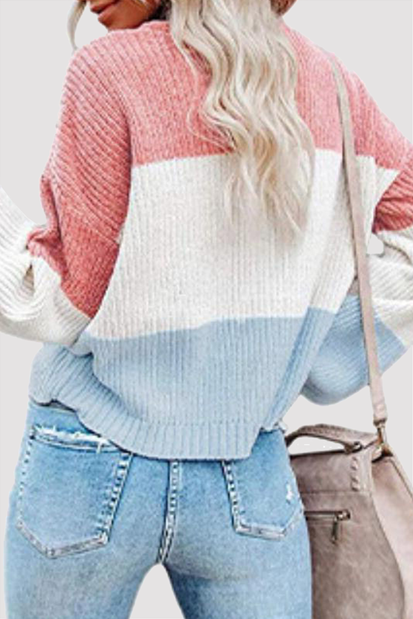Casual Patchwork Contrast O Neck Tops(8 Colors)