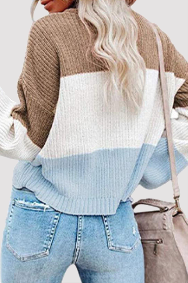 Casual Patchwork Contrast O Neck Tops(8 Colors)