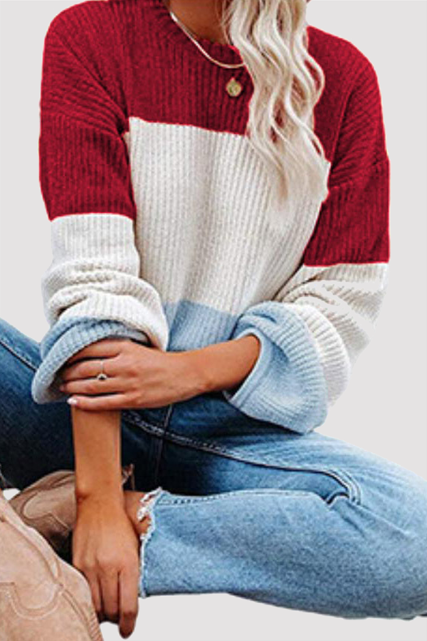 Casual Patchwork Contrast O Neck Tops(8 Colors)