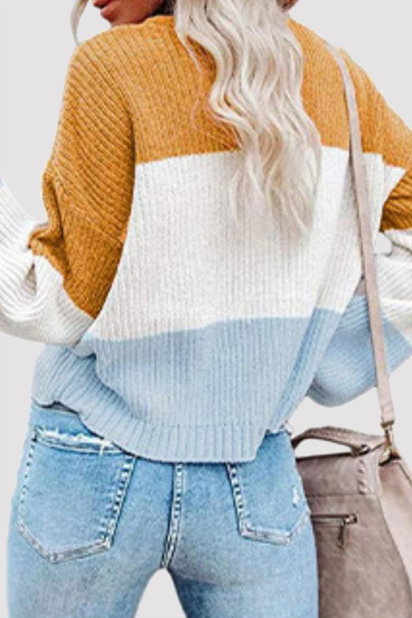 Casual Patchwork Contrast O Neck Tops(8 Colors)