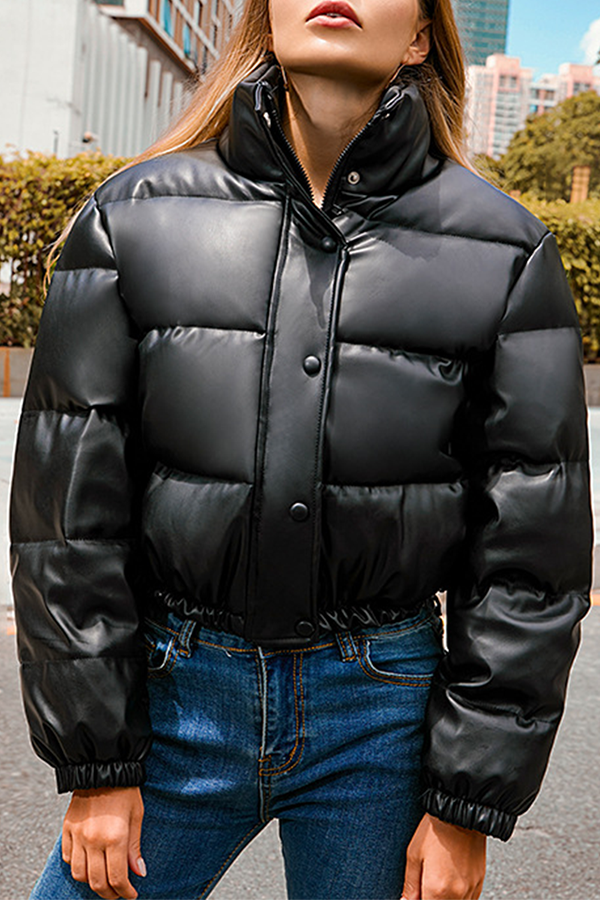 Fashion Casual Solid Buckle Zipper Mandarin Collar Outerwear
