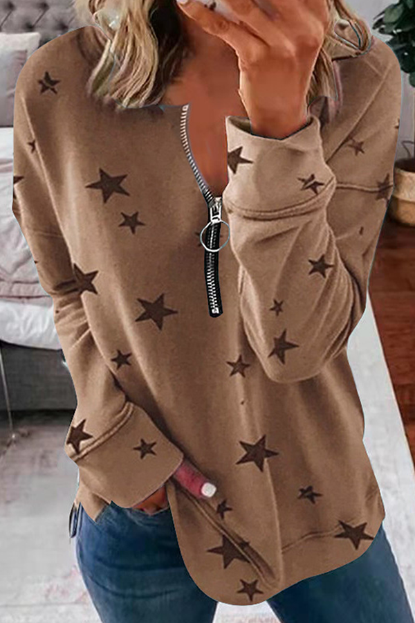 Casual The stars Patchwork Zipper Collar Hoodies(8 Colors)