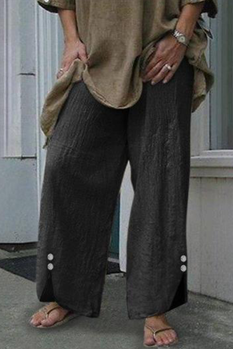 Casual Solid Patchwork Buttons Straight Wide Leg Solid Color Bottoms(6 Colors)