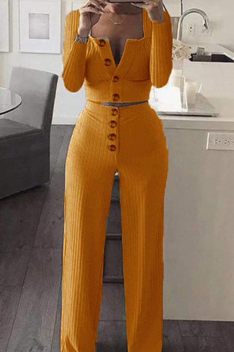 Casual Solid Split Joint O Neck Long Sleeve Two Pieces(5 Colors)