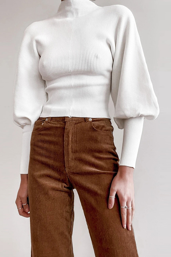 Casual Solid Patchwork Turtleneck Tops Sweater