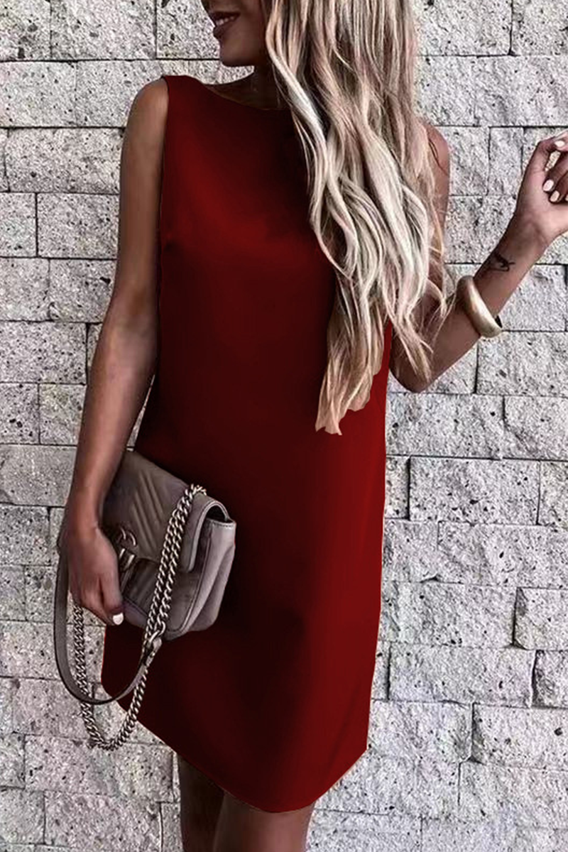 Casual Solid O Neck Straight Dresses(5 colors)