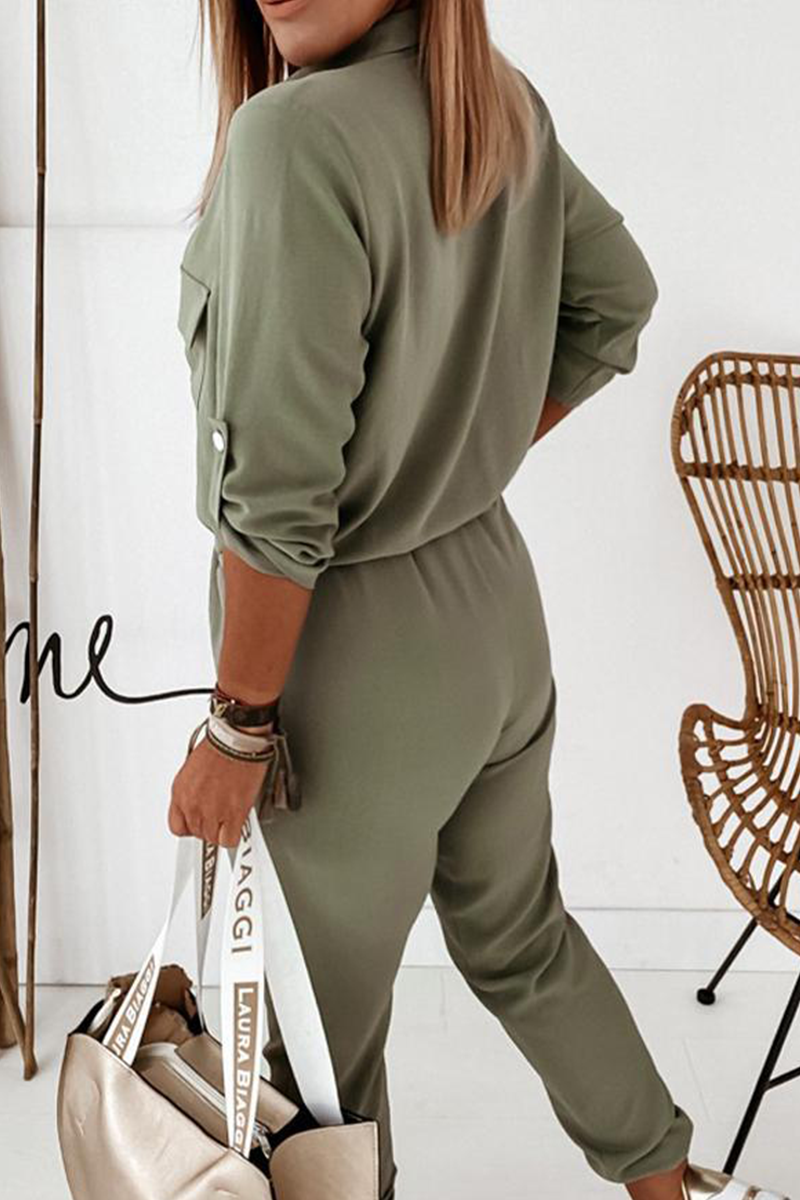 Casual Solid Turndown Collar Harlan Jumpsuits