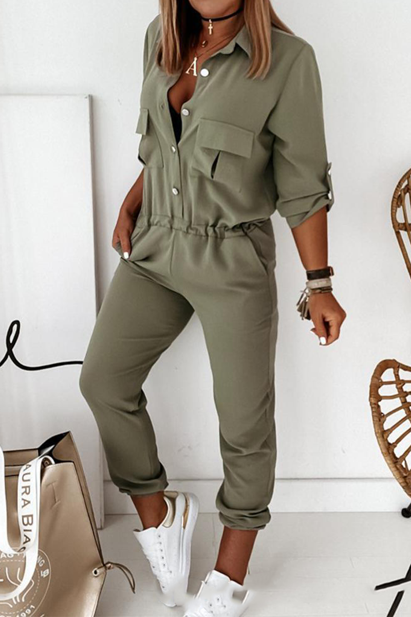 Casual Solid Turndown Collar Harlan Jumpsuits