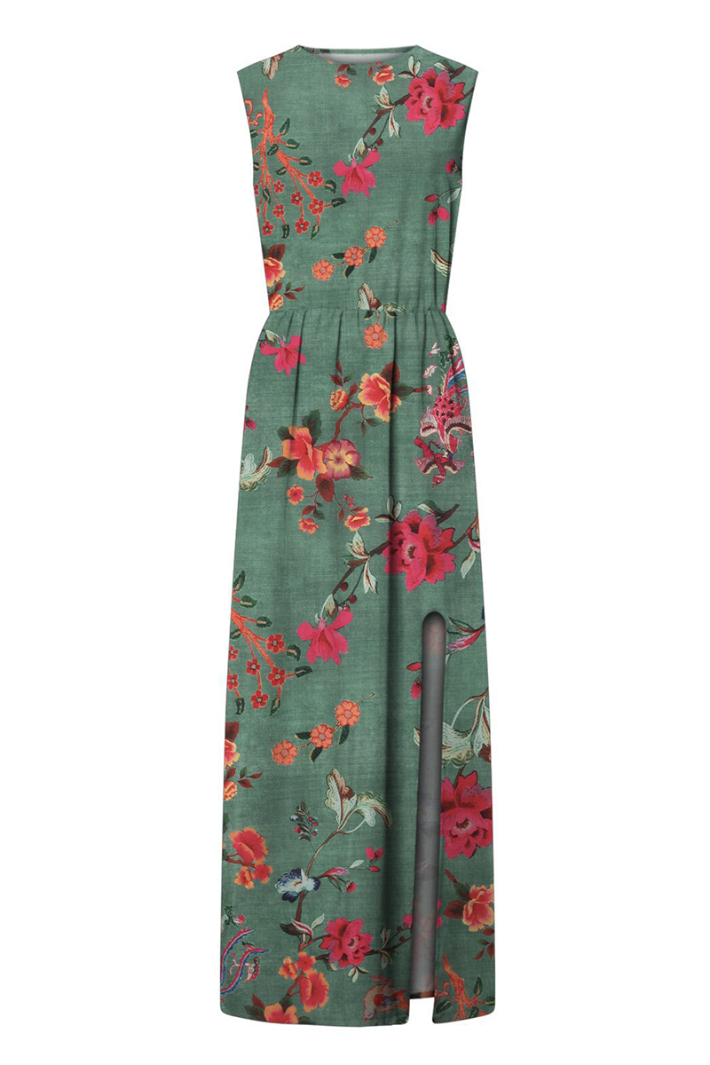 Fashion Print Split Joint O Neck Straight Dresses(3 colors)