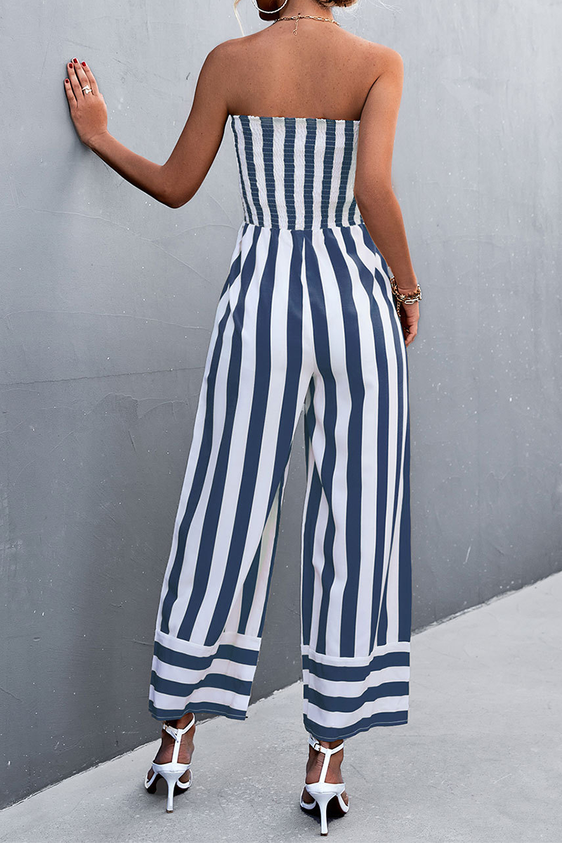 Street Striped Strapless Straight Jumpsuits(3 Colors)