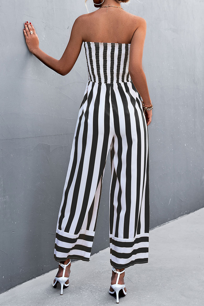 Street Striped Strapless Straight Jumpsuits(3 Colors)