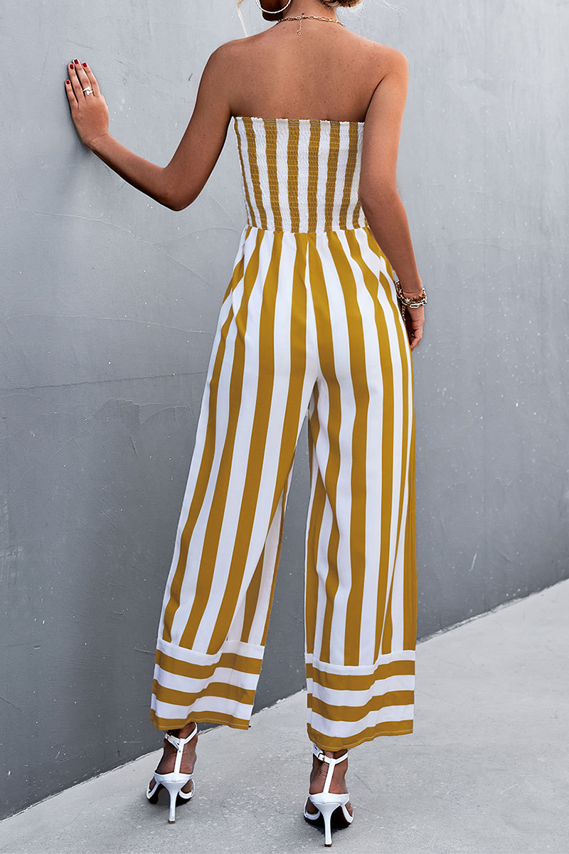 Street Striped Strapless Straight Jumpsuits(3 Colors)
