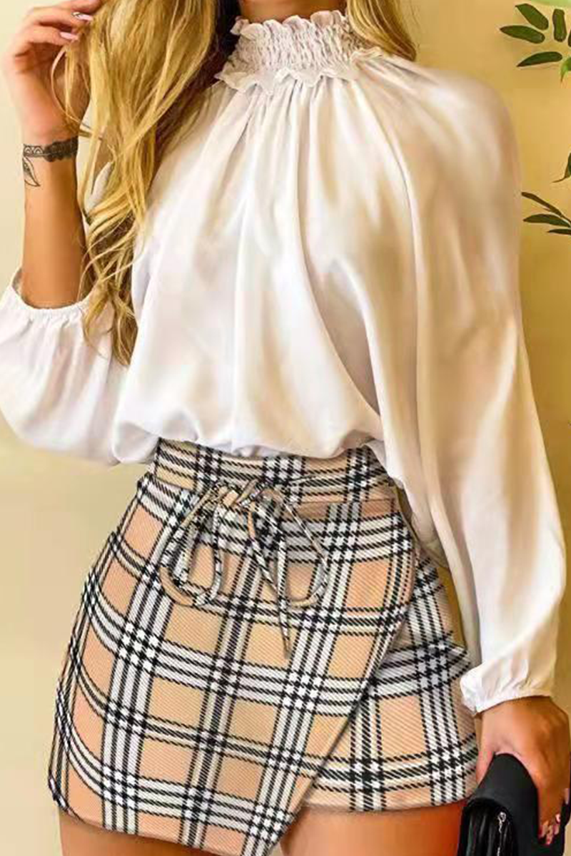 Fashion Print Halter Long Sleeve Two Pieces(4 Colors)