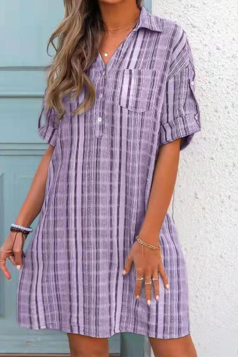 Casual Print Patchwork Turndown Collar Shirt Dress Dresses(3 colors)