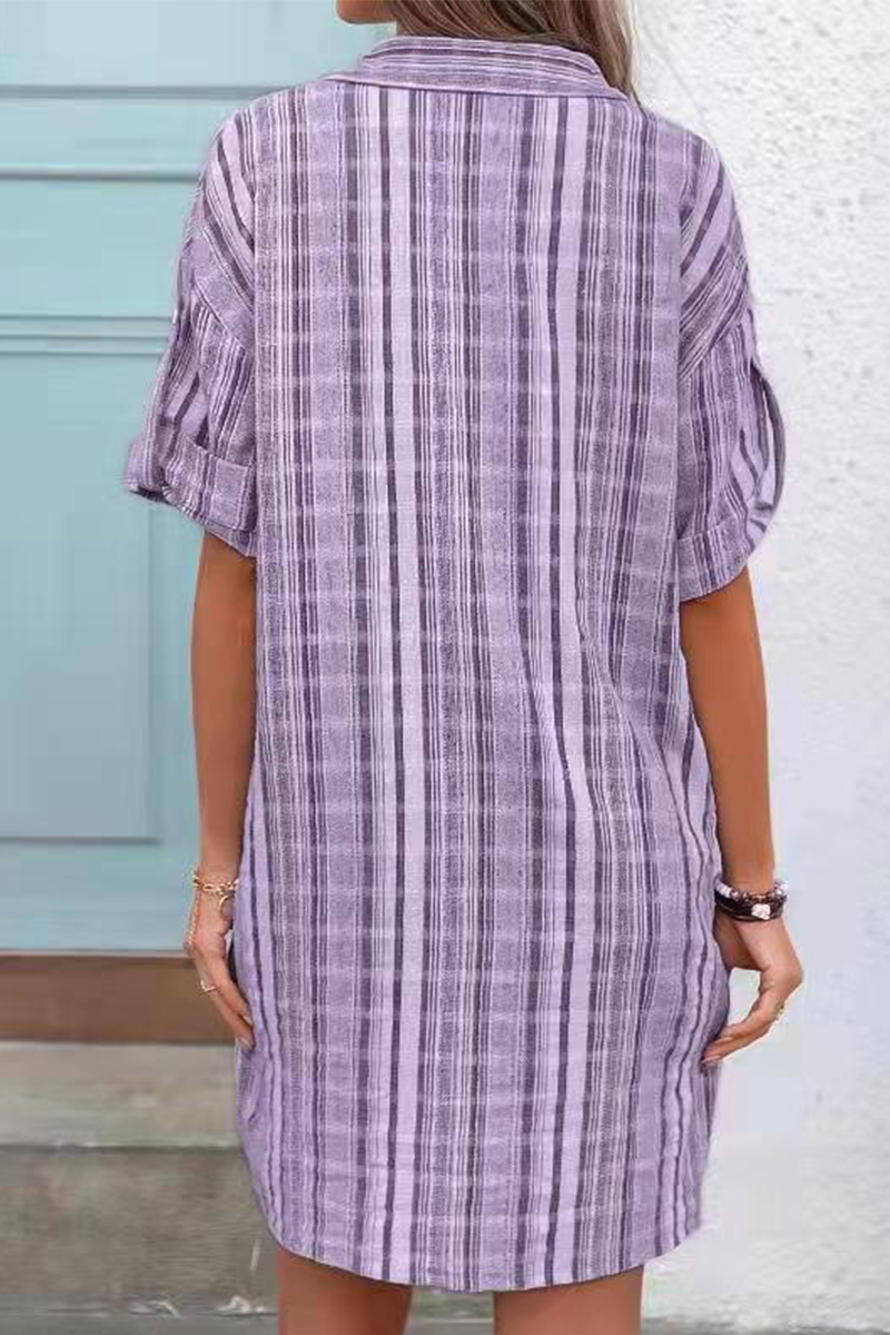 Casual Print Patchwork Turndown Collar Shirt Dress Dresses(3 colors)