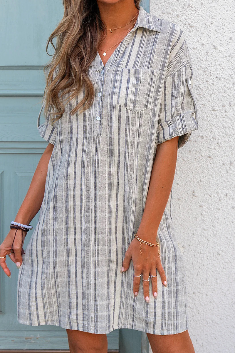 Casual Print Patchwork Turndown Collar Shirt Dress Dresses(3 colors)