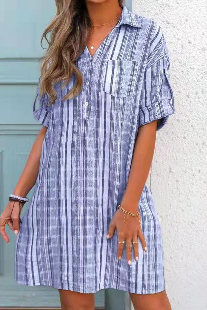 Casual Print Patchwork Turndown Collar Shirt Dress Dresses(3 colors)