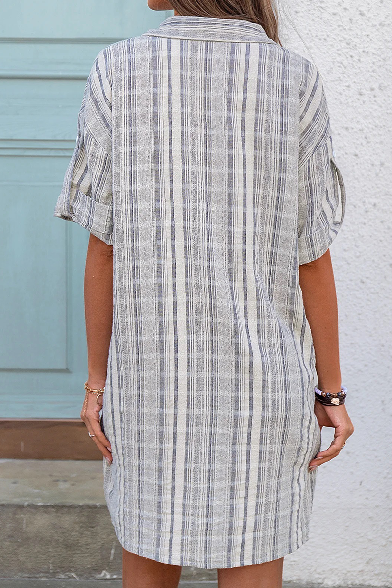 Casual Print Patchwork Turndown Collar Shirt Dress Dresses(3 colors)