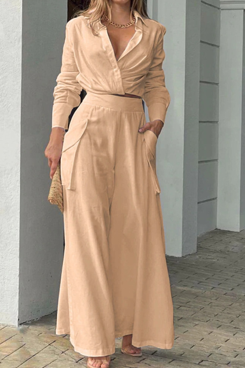 Fashion Solid Patchwork Turndown Collar Long Sleeve Two Pieces(3 Colors)