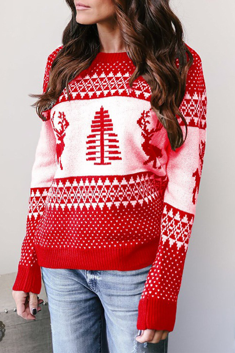 Casual Print Patchwork O Neck Sweaters (3 Colors)