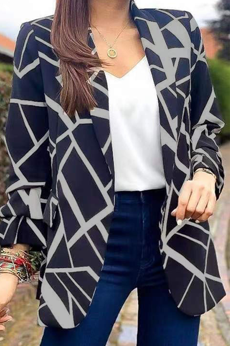 Fashion Print Printing Turndown Collar Outerwear
