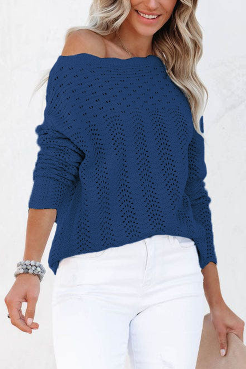 Casual Solid Hollowed Out Patchwork O Neck Sweaters(7 Colors)