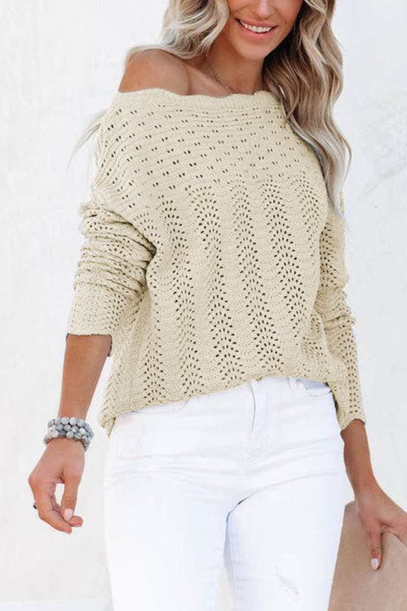Casual Solid Hollowed Out Patchwork O Neck Sweaters(7 Colors)