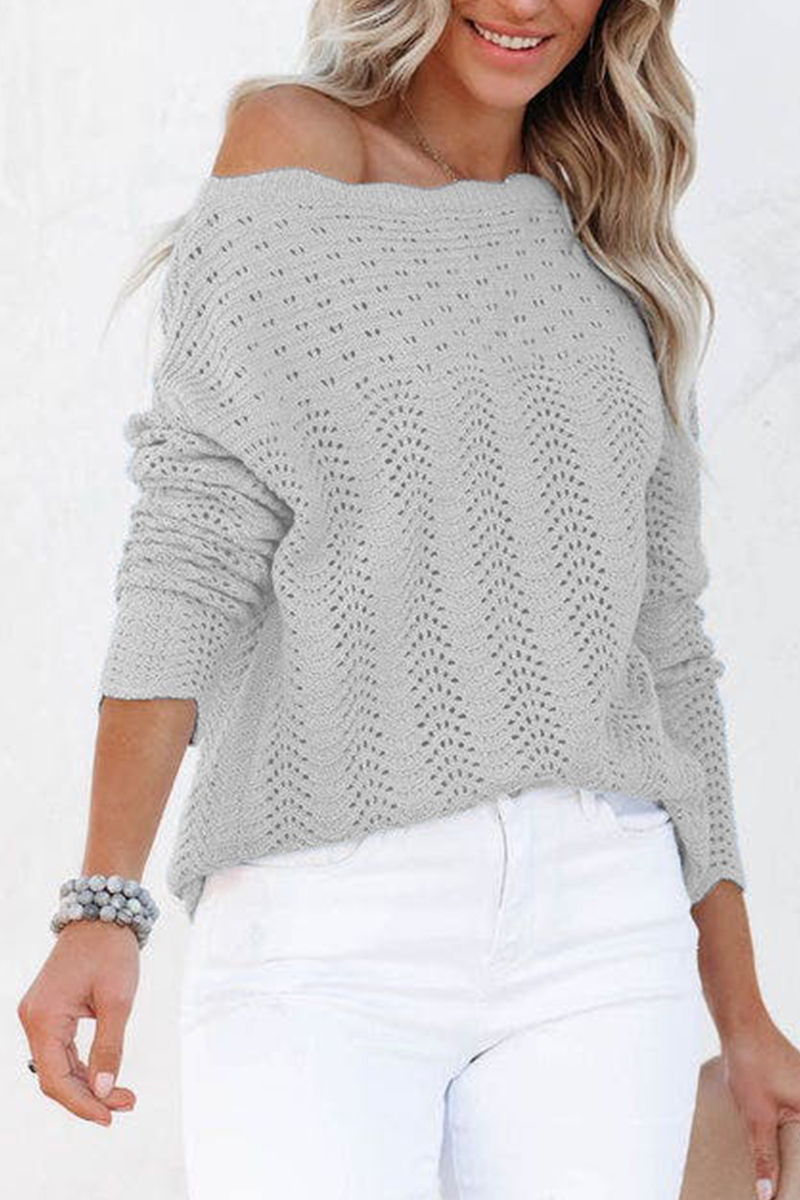 Casual Solid Hollowed Out Patchwork O Neck Sweaters(7 Colors)