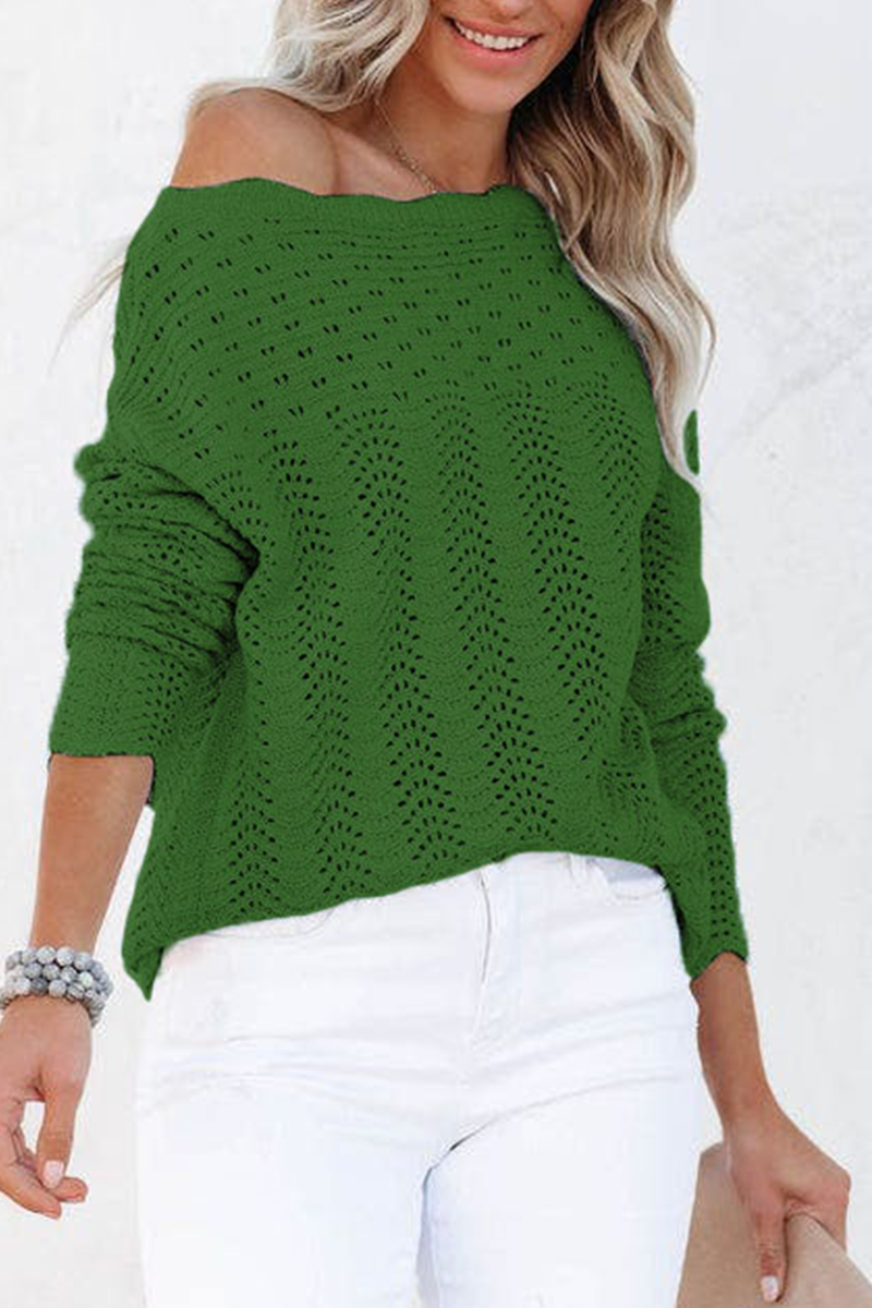 Casual Solid Hollowed Out Patchwork O Neck Sweaters(7 Colors)
