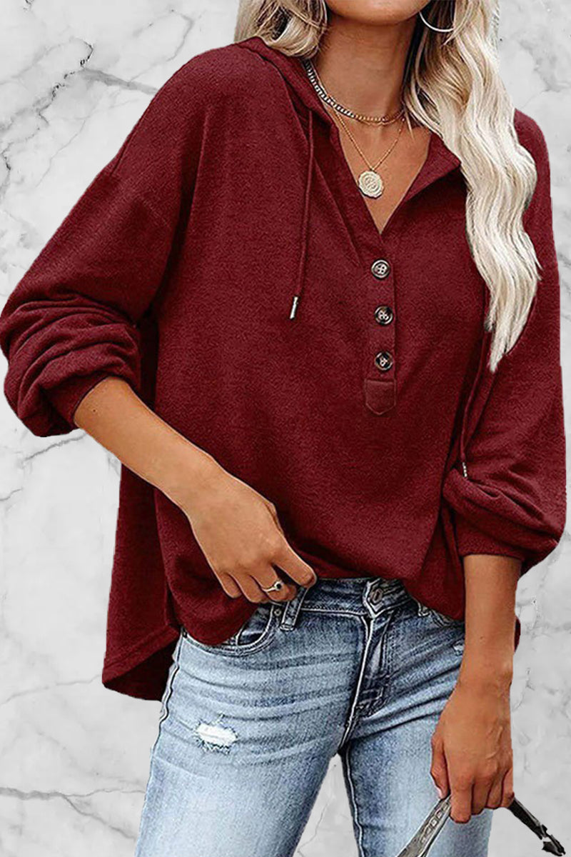 Casual Solid Frenulum V Neck Hoodies(11 Colors)