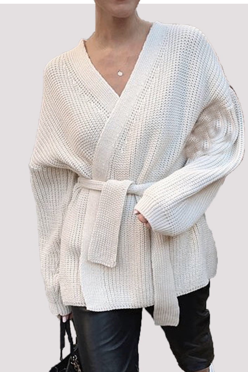 Casual Solid Bandage V Neck Cardigans(3 Colors)