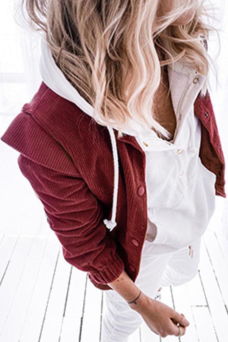 Casual Solid Patchwork Buckle Turndown Collar Outerwear(5 Colors)