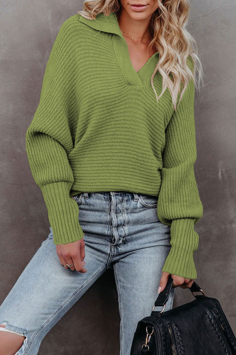 Elegant Solid Turndown Collar Sweaters(7 Colors)