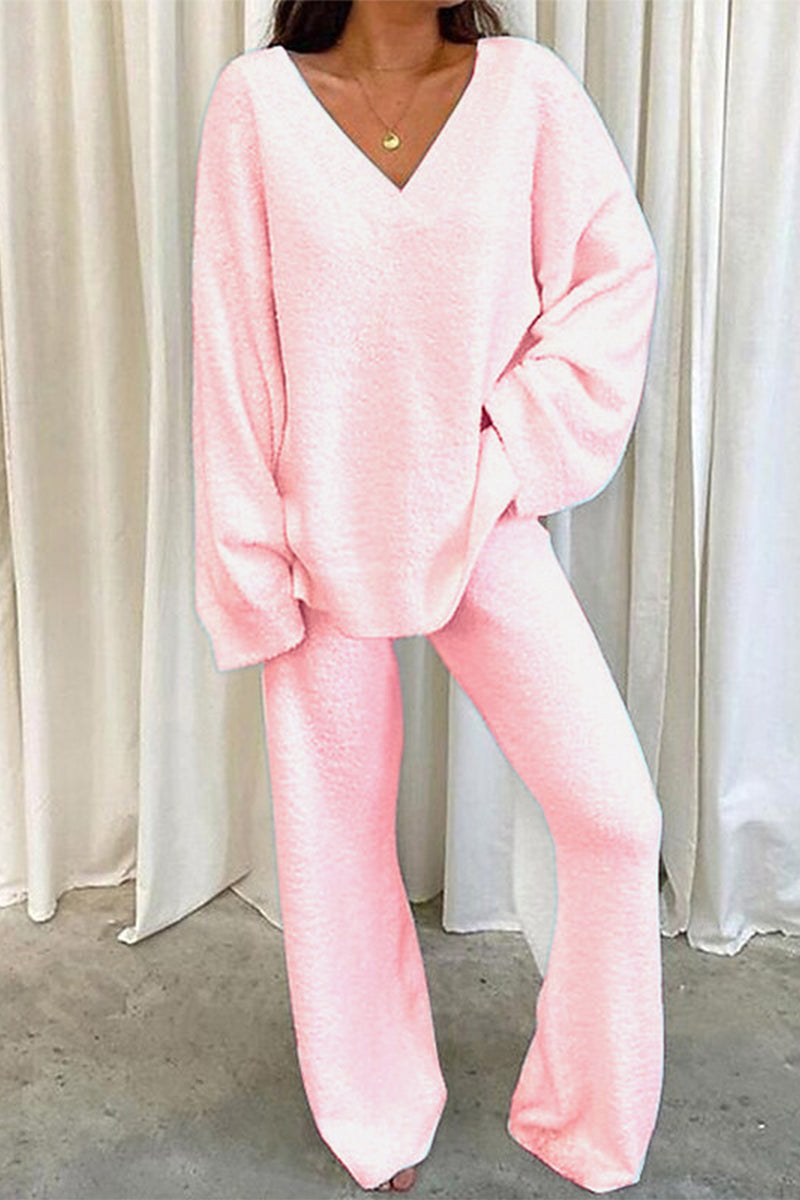 Casual Loose Solid Color V Neck Two Pieces(5 Colors)