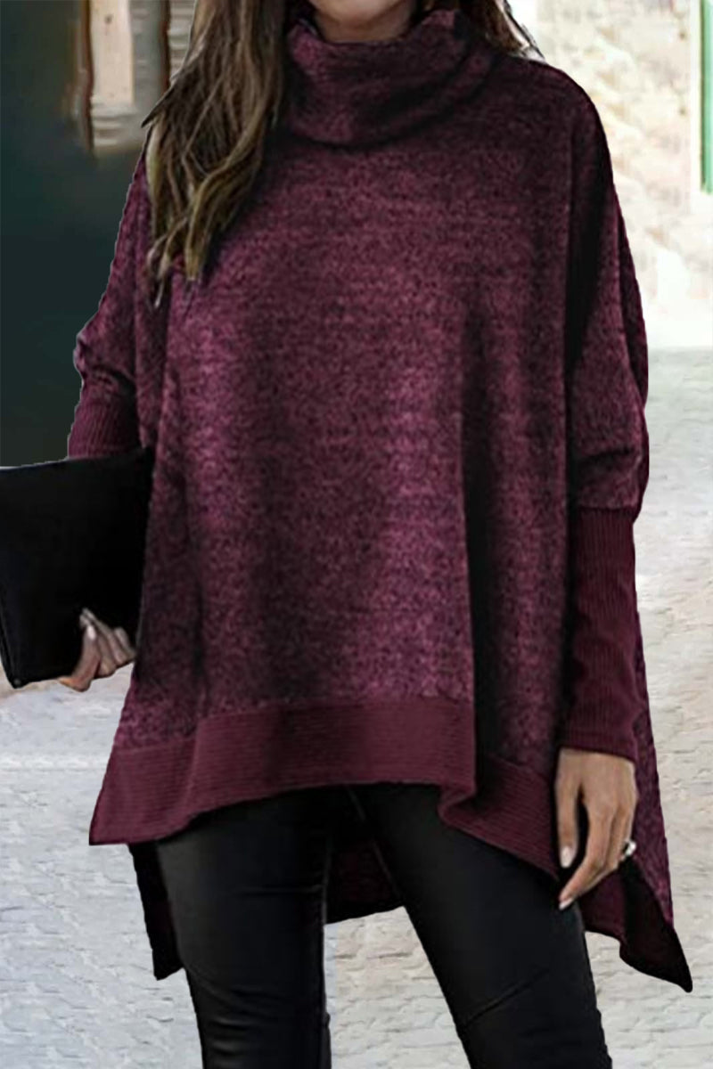 Casual Solid Patchwork Turtleneck Tops