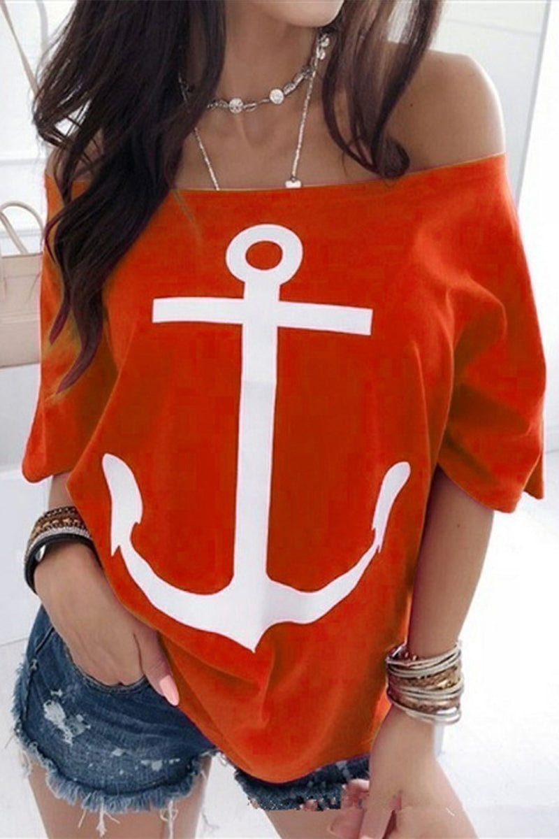 Casual Street Print Patchwork Off the Shoulder T-Shirts(3 Colors)