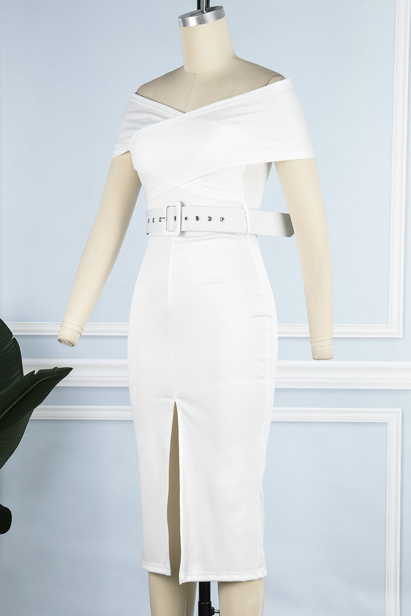 Sexy Elegant Solid With Belt V Neck One Step Skirt Dresses(8 Colors)