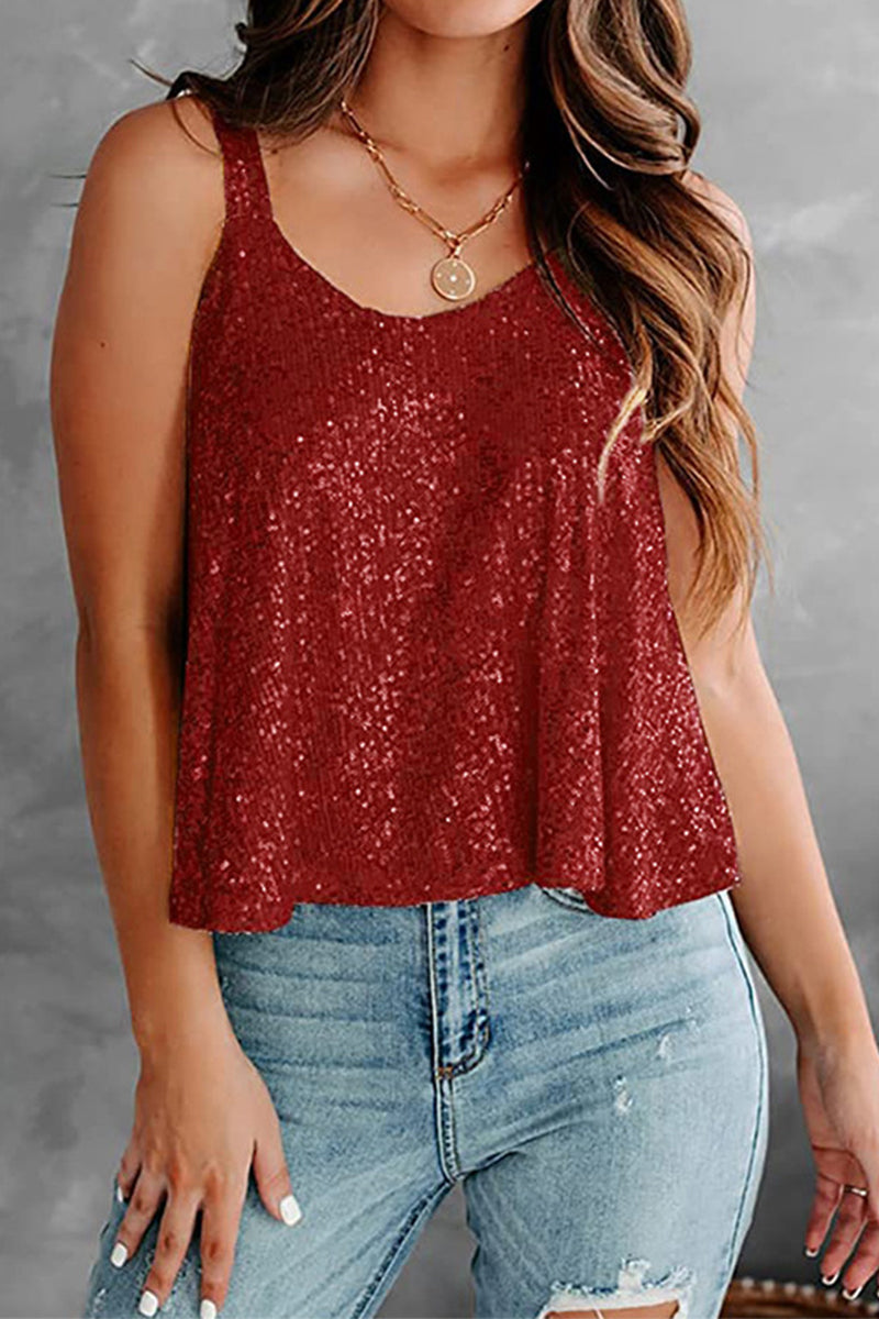 Sexy Casual Solid Sequins O Neck Camis(7 Colors)