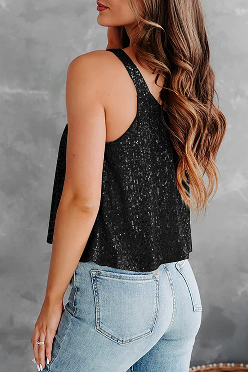 Sexy Casual Solid Sequins O Neck Camis(7 Colors)