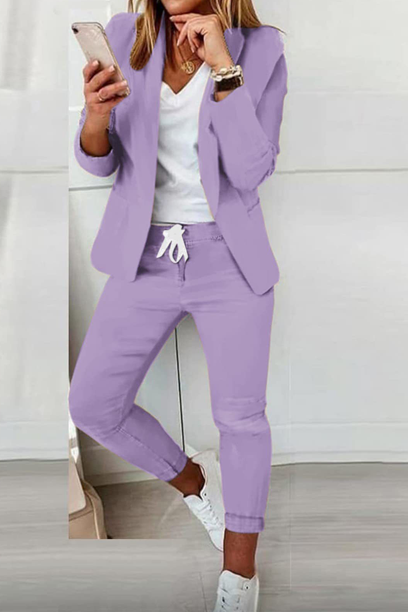 Casual Solid Turndown Collar Long Sleeve Two Pieces(10 colors)