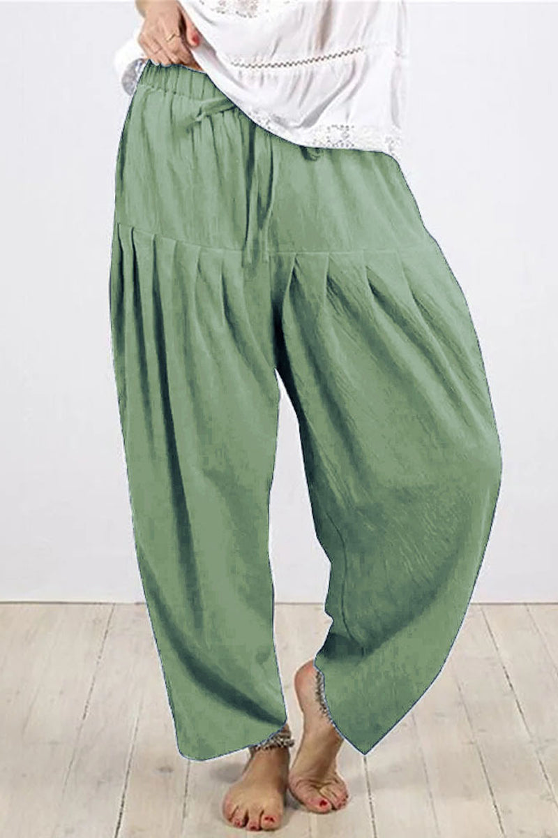 Casual Solid Frenulum Fold Loose High Waist Harlan Solid Color Bottoms(10 Colors)