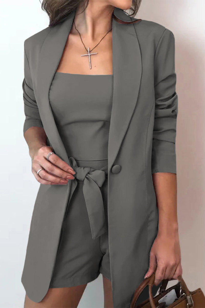 Casual Solid With Bow Turn-back Collar Three Pieces(7 Colors)