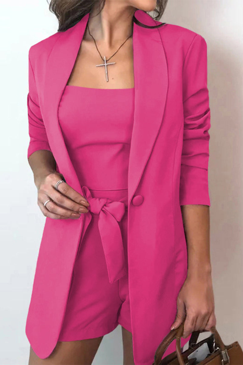 Casual Solid With Bow Turn-back Collar Three Pieces(7 Colors)