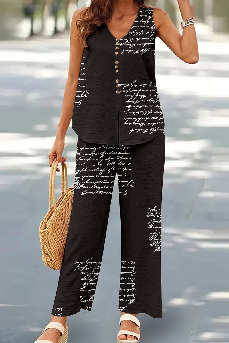 Casual Buttons V Neck Sleeveless Two Pieces(17 Colors)