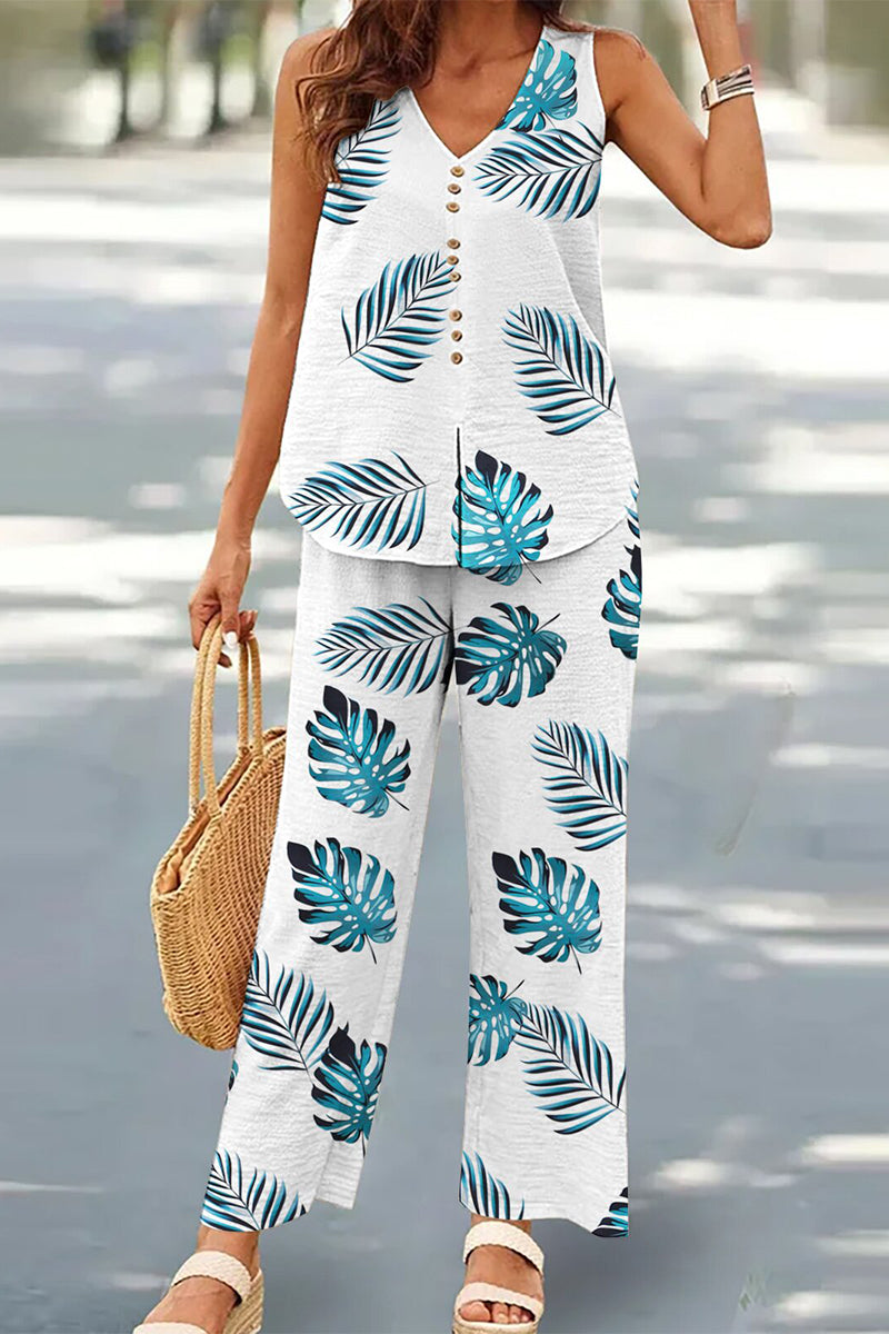 Casual Buttons V Neck Sleeveless Two Pieces(17 Colors)