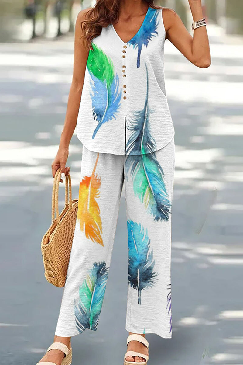 Casual Buttons V Neck Sleeveless Two Pieces(17 Colors)